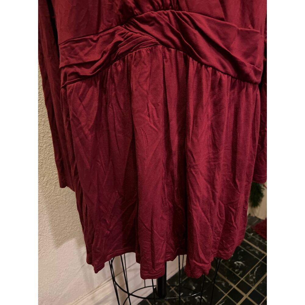 Long Sleeve V-Neck Ruched Tunic Top Dark Red NWT Size 5XL - Picture 6 of 11